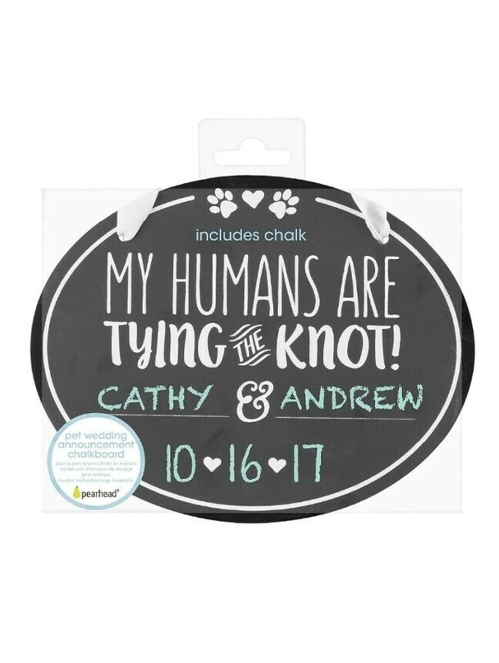 PEARHEAD 'HUMANS ARE TYING THE KNOT' PET WEDDING ANNOUNCEMENT CHALK BOARD RIBBON